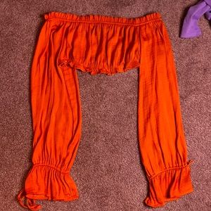 orange shaggy crop top
